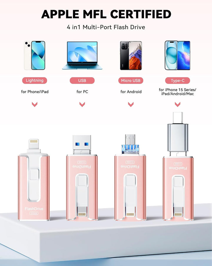 Unidad flash con certificación MFi para iPhone iPad de 512 GB, barr...