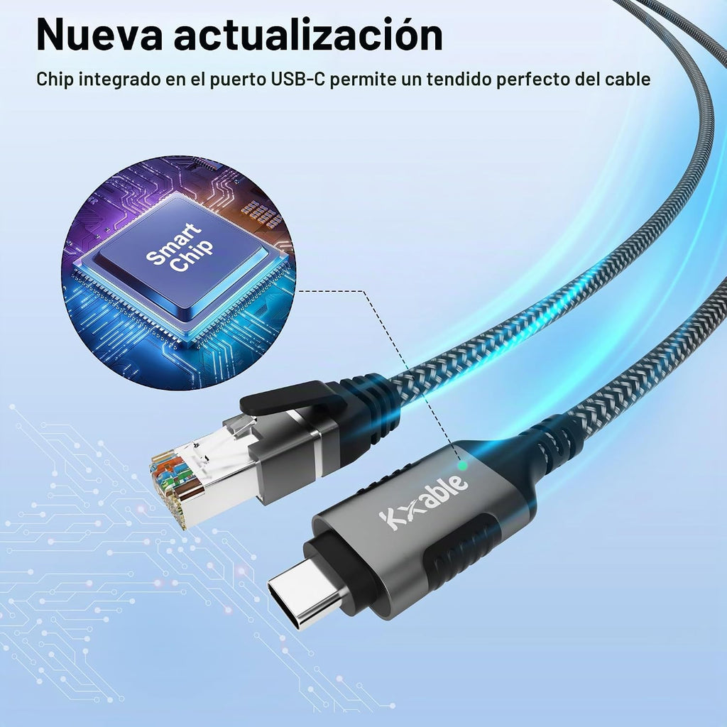Cable USB C Ethernet de 10 pies, cable USB-C RJ45 Gigabit conectado