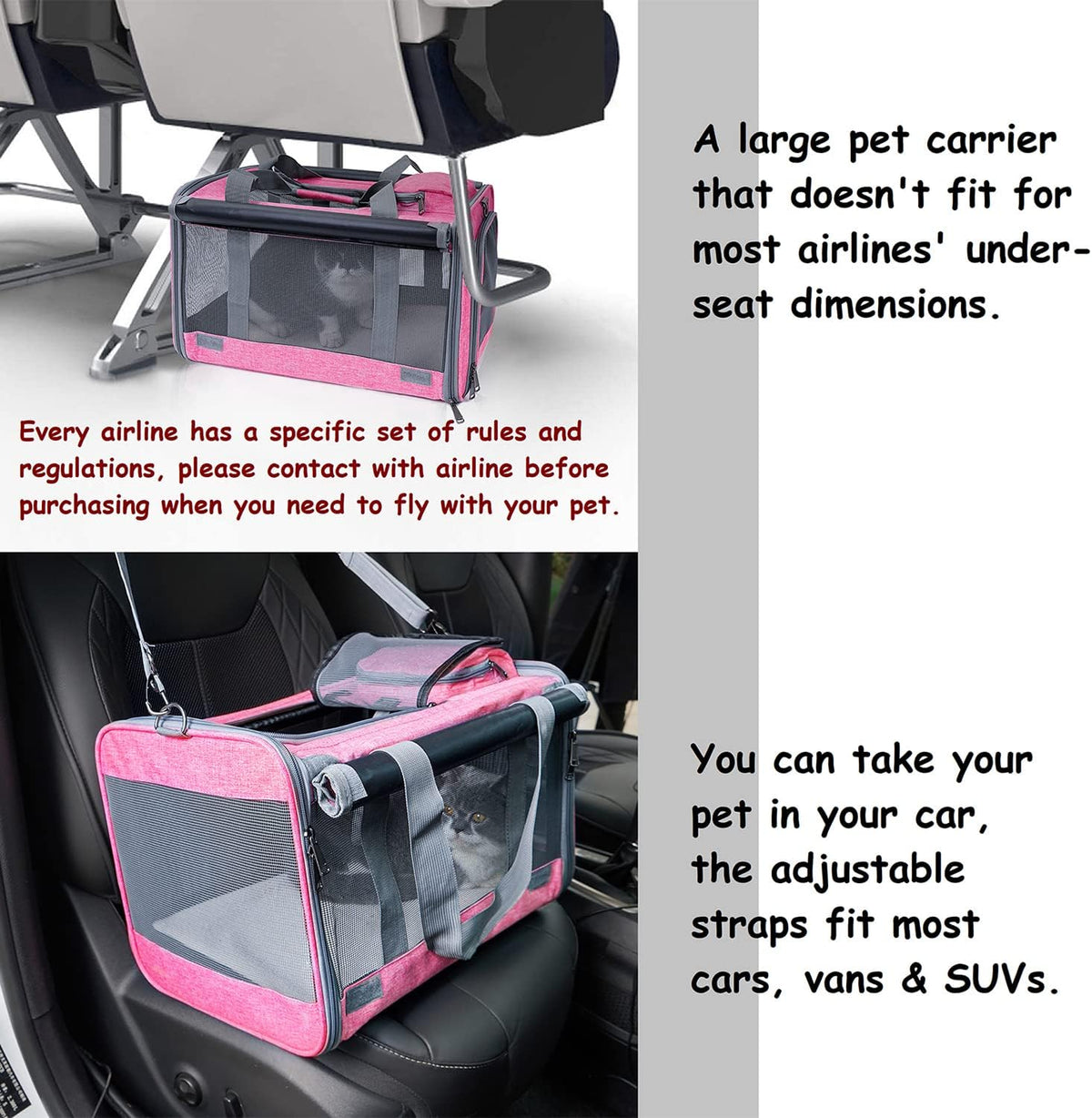 Transportador de mascotas para gatos grandes y medianos, jaula de mascotas de lados suaves para cachorros
