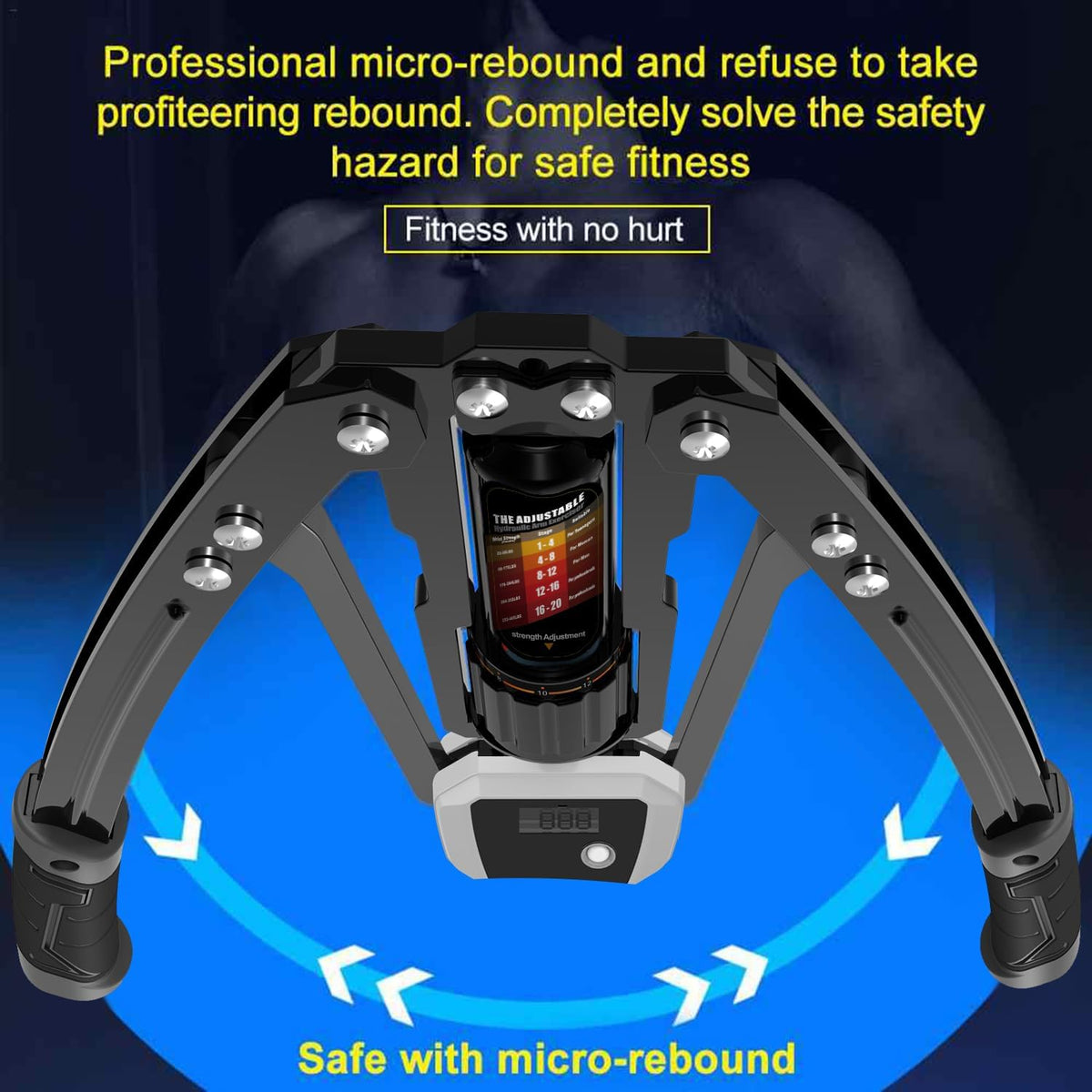 EAST MOUNT Ejercitador de brazo Twister con pantalla de contador, potencia hidráulica ajustable de 22 a 440 libras, expansor de pecho para el hogar, equipo de entrenamiento muscular de hombro