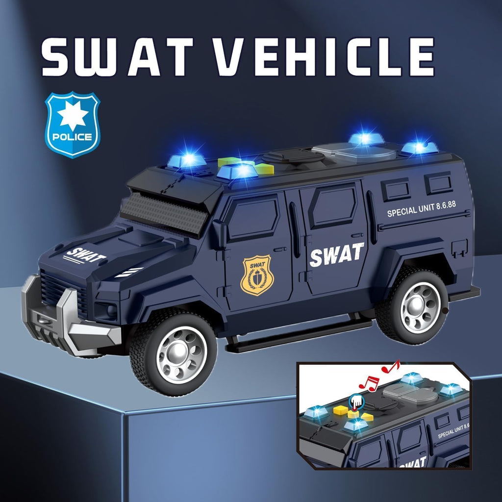 Juego de juguetes de coche de policía, camión blindado SWAT