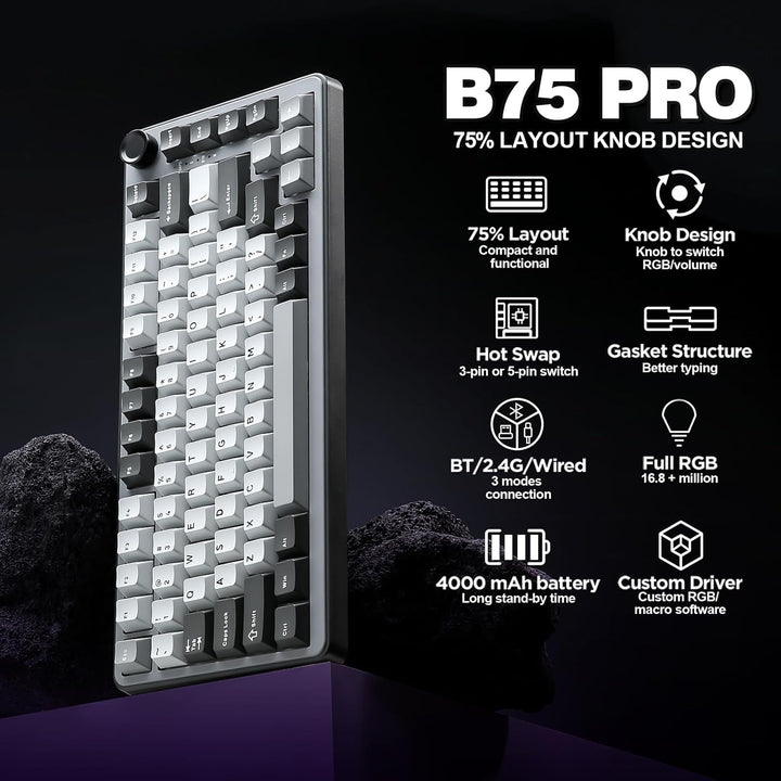 YUNZII B75 PRO Teclado mecánico inalámbrico, diseño 75% con perilla...