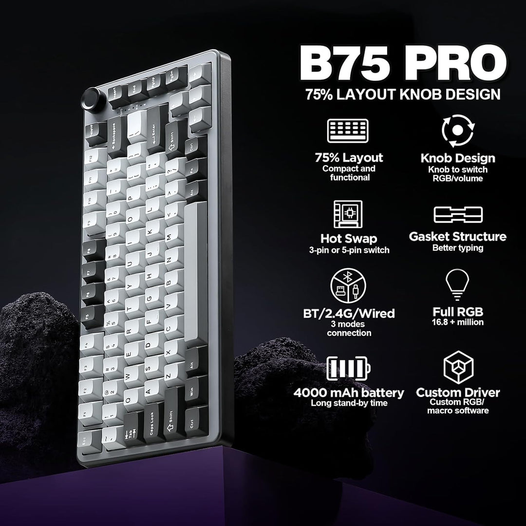 YUNZII B75 PRO Teclado mecánico inalámbrico, diseño 75% con perilla...