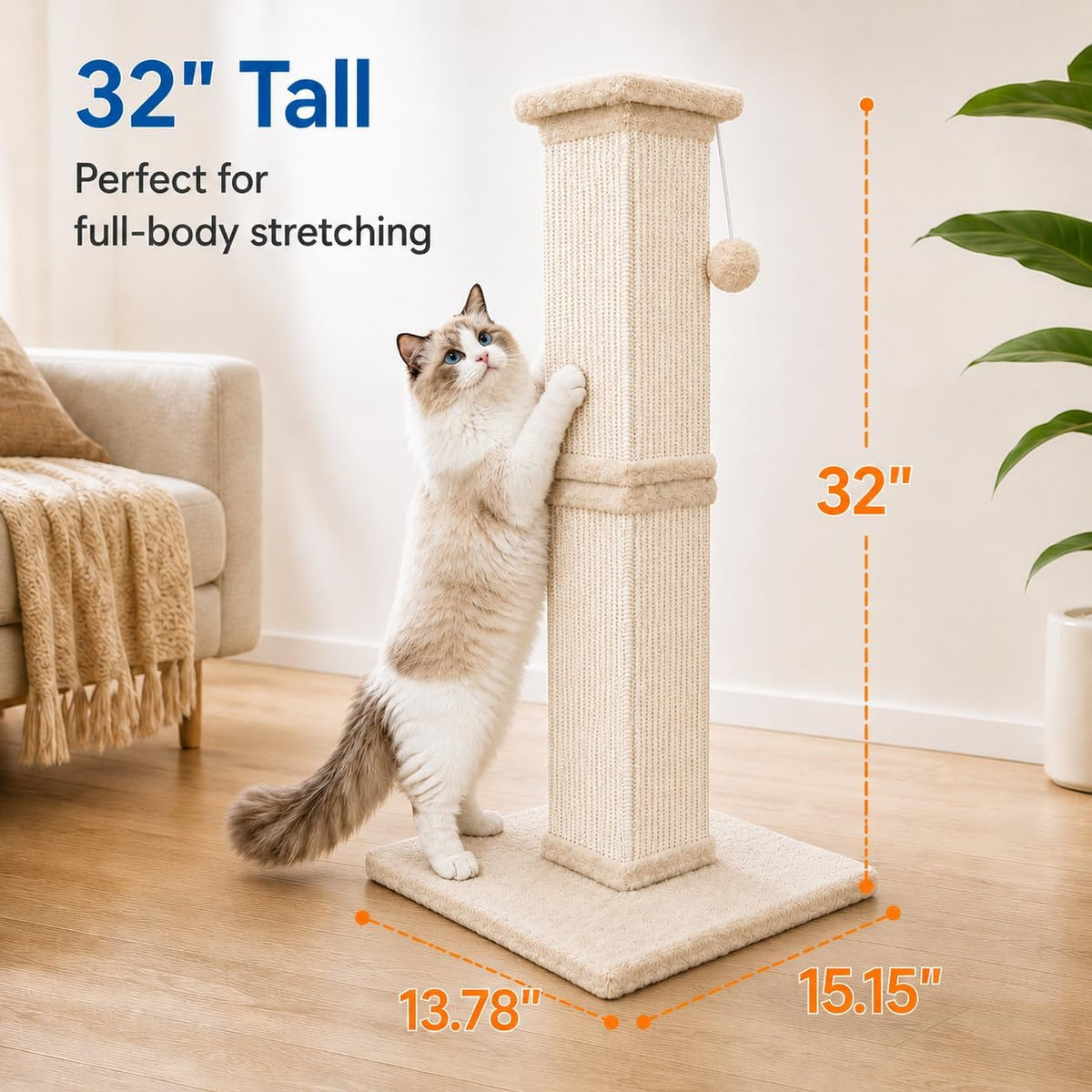 Rascador para gatos de interior, rascador de sisal para gatos, 32