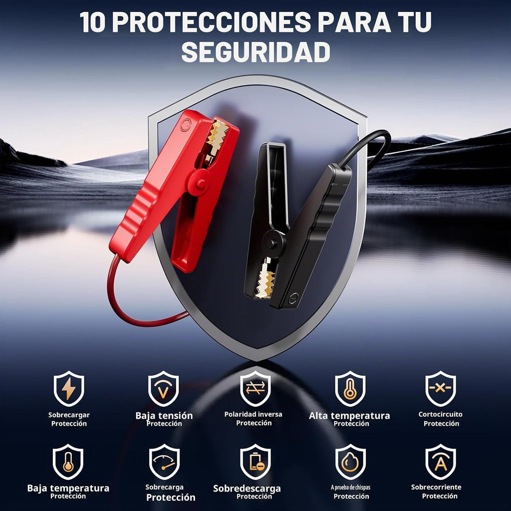 Arrancador 8000A con Compresor de Aire, Inflador de Neumáticos Autoapagado a 180 PSI