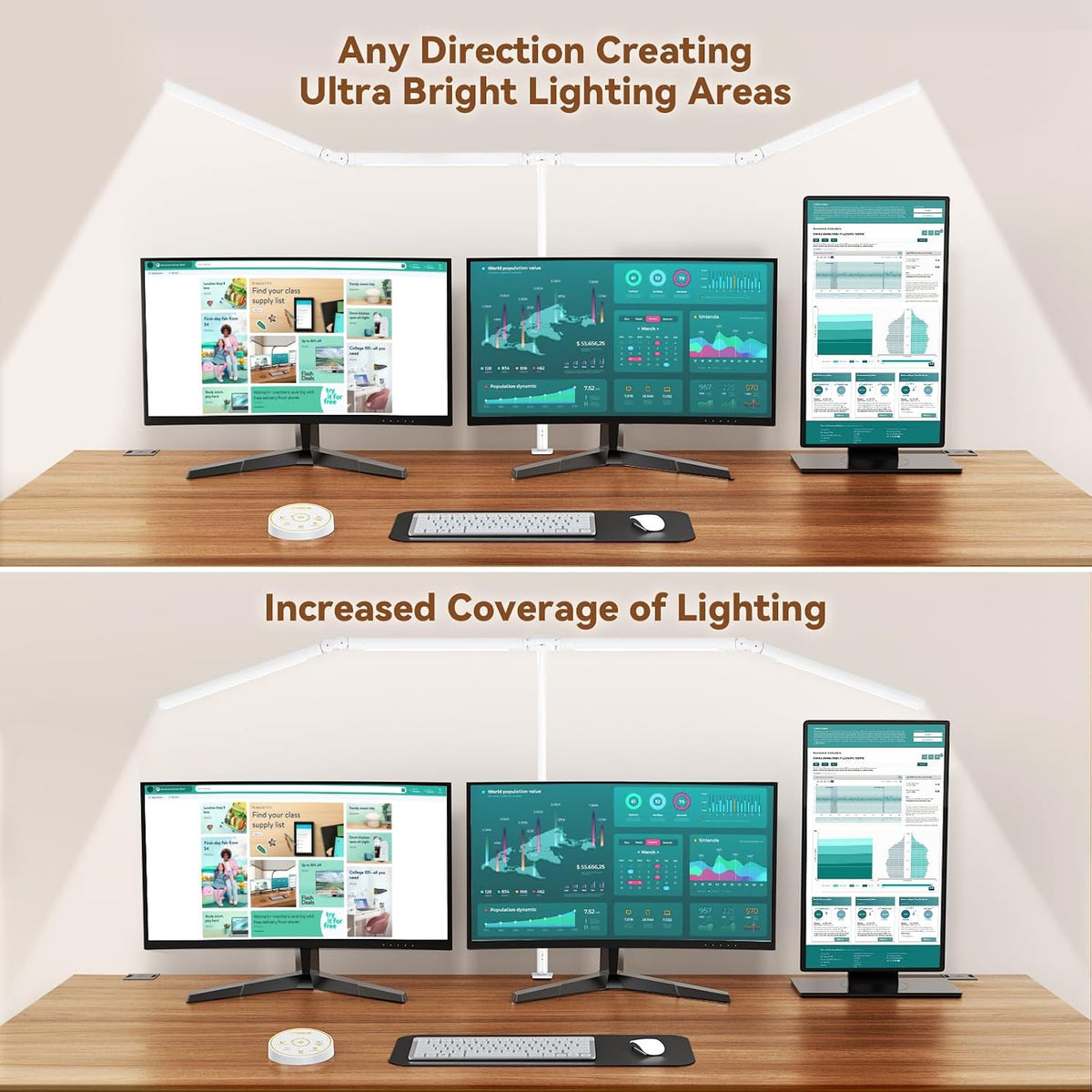 Lámpara Lámpara de escritorio LED con abrazadera: lámpara de escritorio de arquitecto para oficina en casa, cuidado de los ojos, monitor de computadora de doble cabeza, luz de escritorio de trabajo con control remoto, lámpara de mesa de escritorio