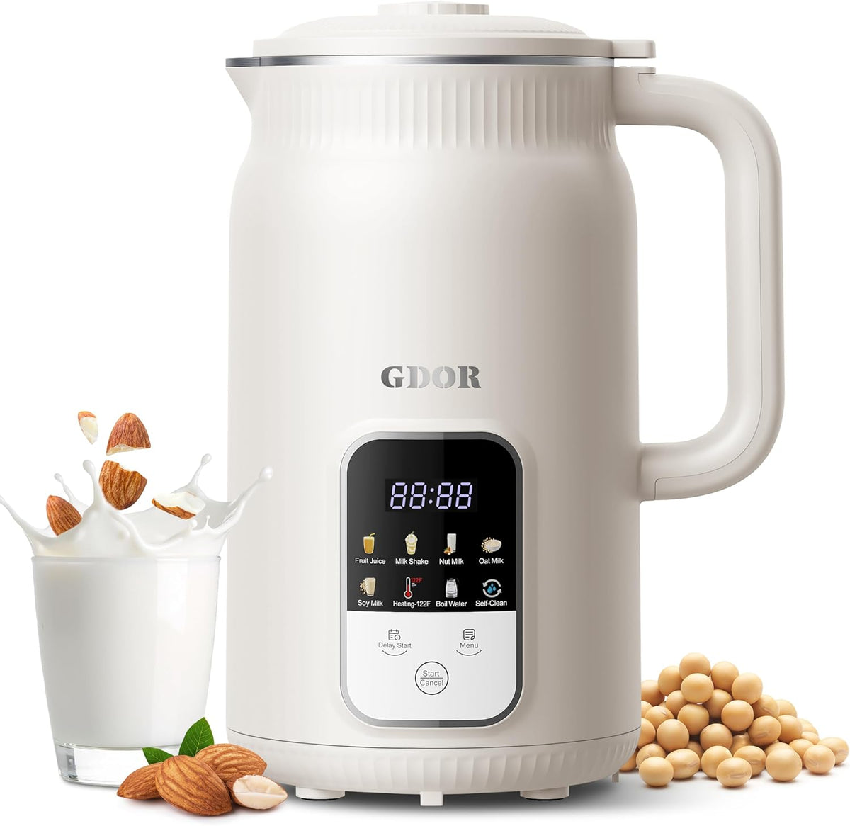 GDOR Máquina automática de leche de nuez de 35 onzas, 9 en 1 para almendras, avena y soja, batidos y jugo, 12 cuchillas de acero inoxidable, mantiene el calor, retraso de 12 horas y autolimpieza