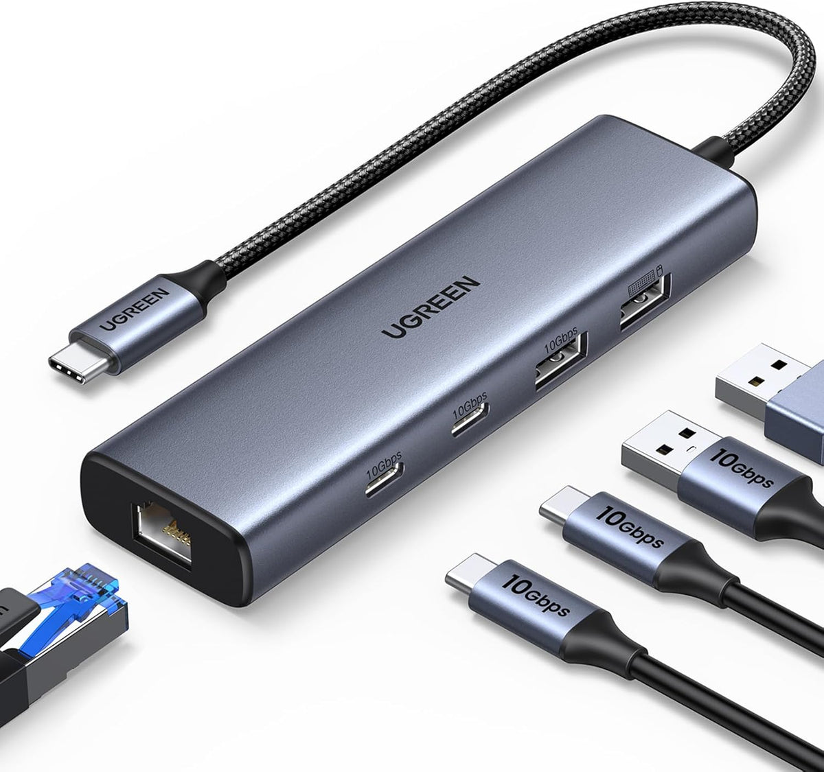 UGREEN USB C a Ethernet adaptador, 10Gbps Data puerto 5-en-1 Hub Ethernet