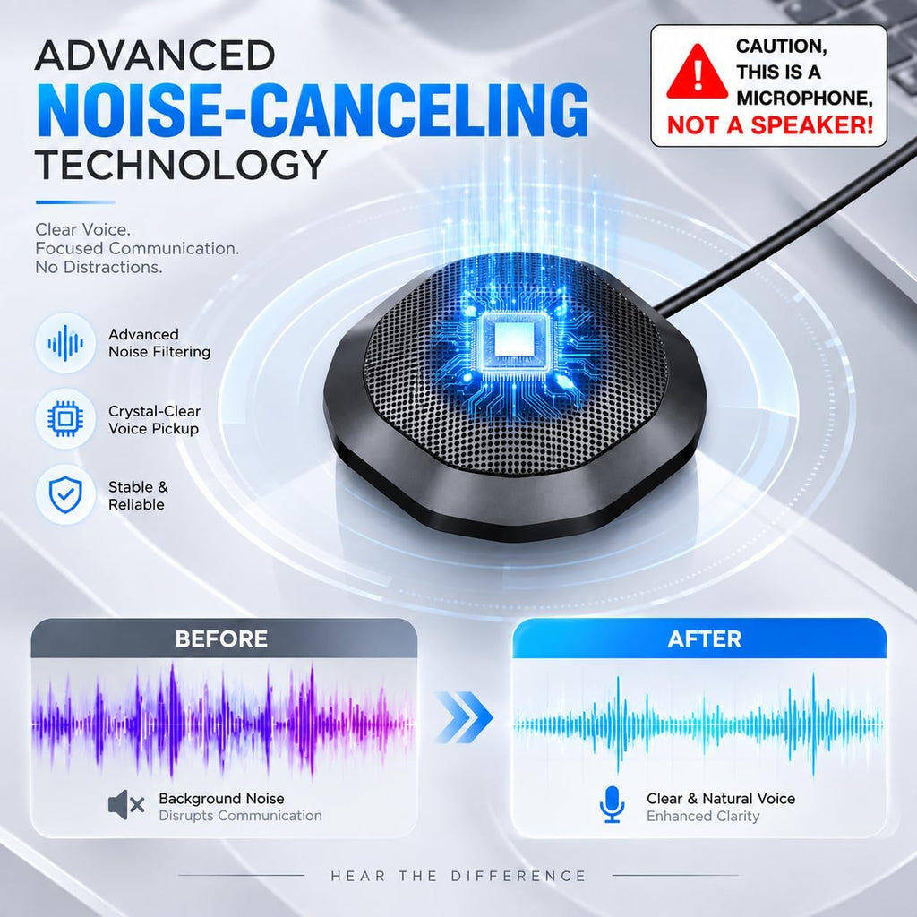 Micrófono de computadora de 360° para PC, micrófono de PC de conferencia USB, tecnología de cancelación de ruido, grabación, Skype, clase en línea, informador de cortes, Plug & Play