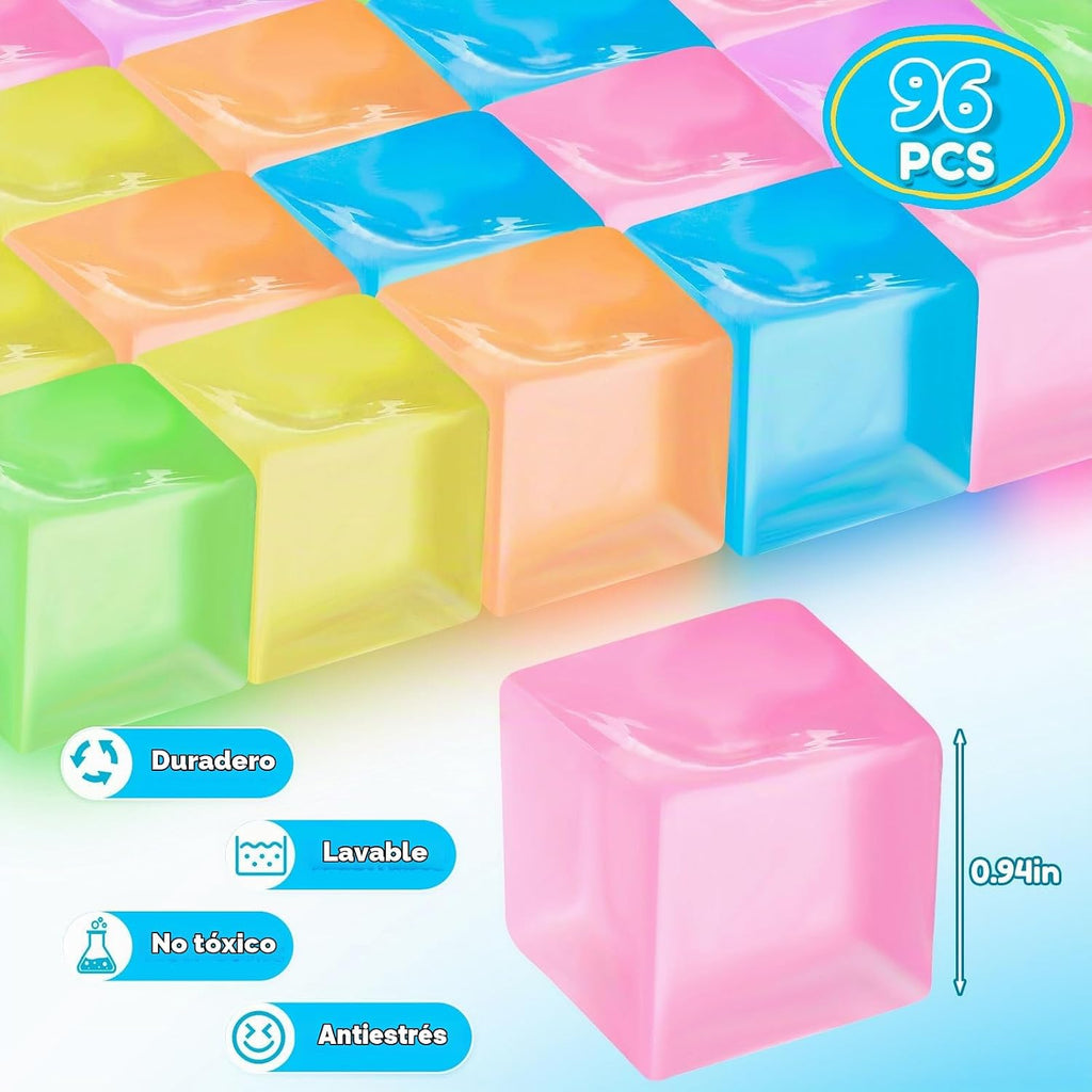 Simgoing 96 Pcs Ice Cube Balls Bulk, Square Fidget Toys, 6 Colors