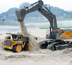 Excavadora de control remoto juguete escala 1/14 excavadora RC, actualización de 22 canales completa funcional construcción vehículos recargable RC camión con pala de metal y luces sonidos