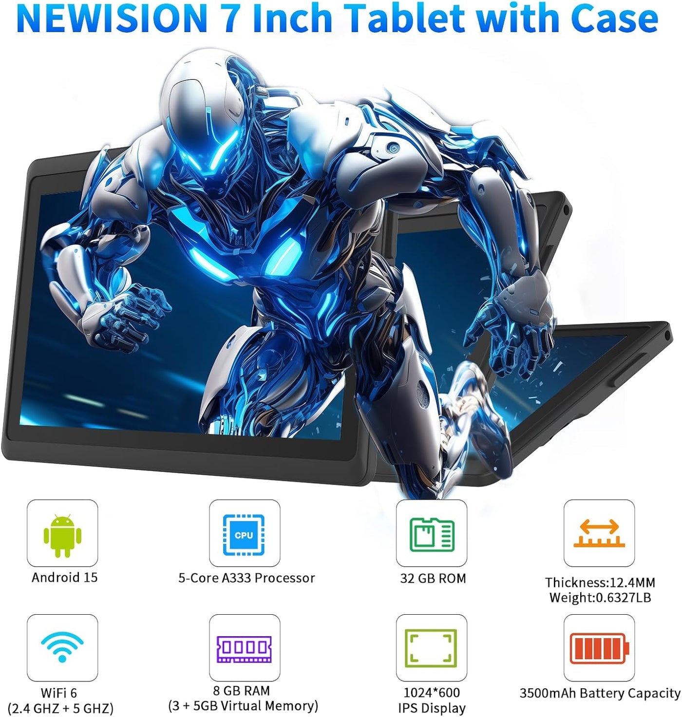 NEWISION Tablet de 7 pulgadas con funda, tabletas Android 15 de cin...