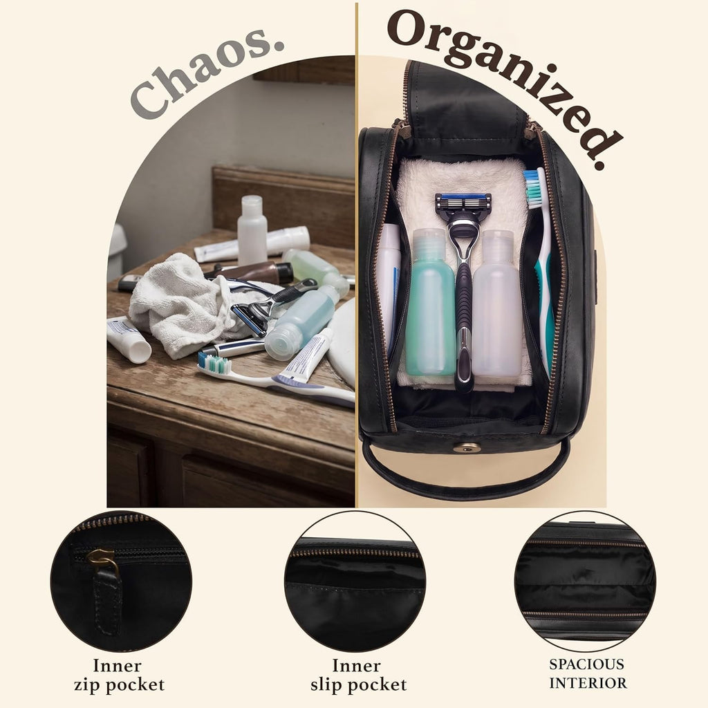 LEATHER VILLAGE - Neceser de cuero para hombre, kit de viaje Dopp Bolsa de afeitar