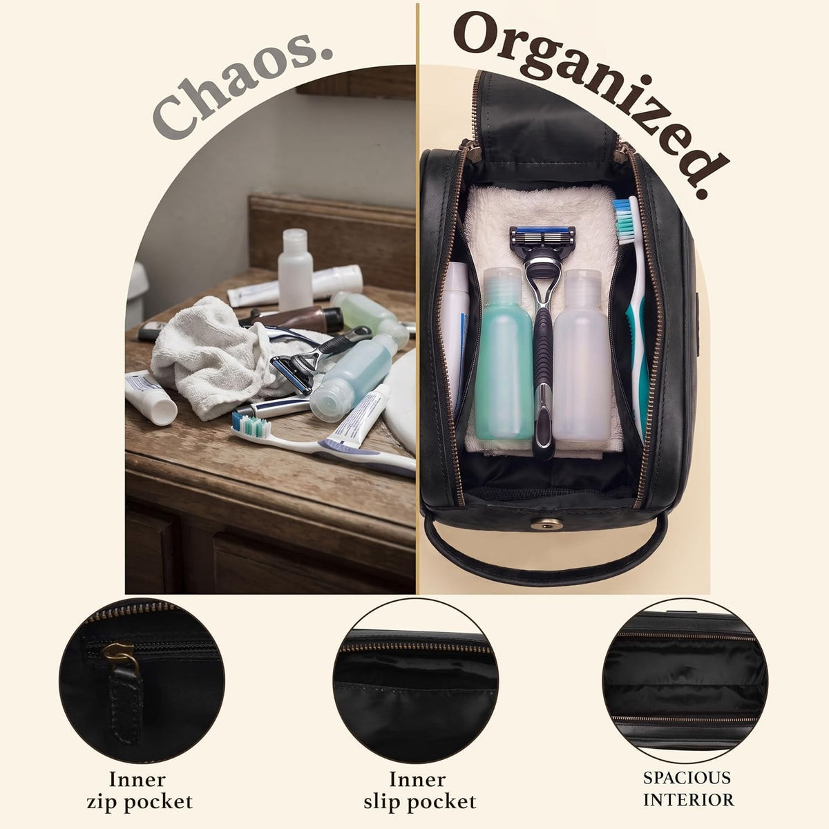 LEATHER VILLAGE - Neceser de cuero para hombre, kit de viaje Dopp Bolsa de afeitar