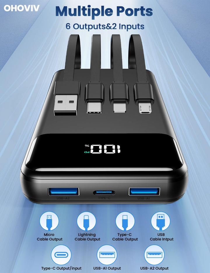 Cargador portátil, banco de energía de 50000 mAh con cables incorpo...