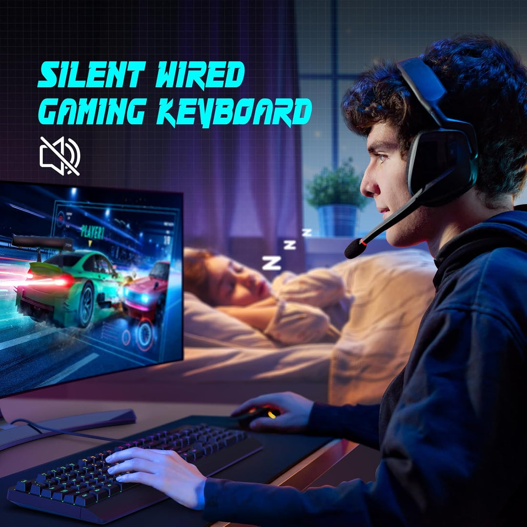 yesbeaut Teclado para juegos, retroiluminación LED arcoíris de 7 co...