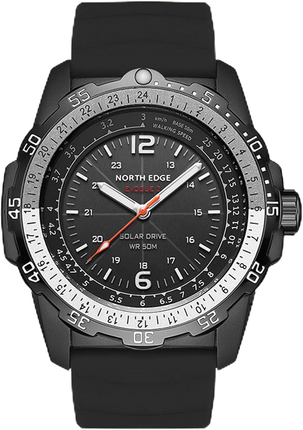 NORTH EDGE Reloj solar para hombre, sin necesidad de batería, 50M resistente al agua, reloj militar al aire libre, analógico luminosa, correa de silicona duradera, tamaño 46mm