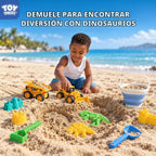 TOY Life Juego de arena de playa de dinosaurio de 22 piezas, 2 autos de