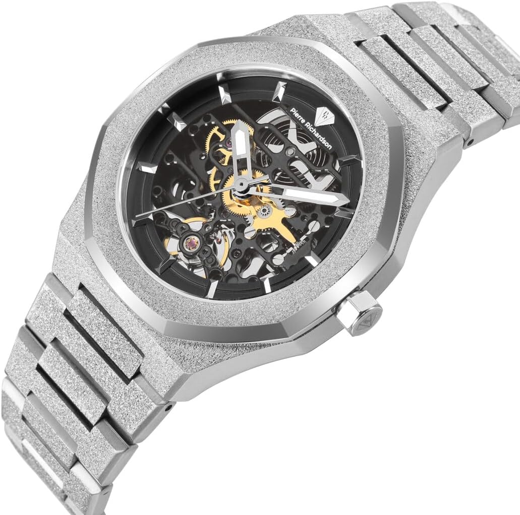 PIERRE RICHARDSON PR5721 Reloj esqueleto para hombre, acero inoxidable plateado, automático, 1.614 in, zafiro, 5ATM