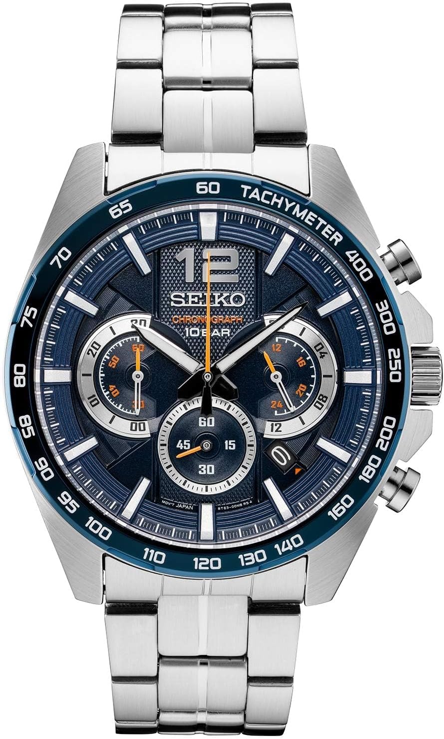 SEIKO Reloj SSB347 para Hombre - Essentials - Cronógrafo de Cuarzo, Taquímetro, AZUL - SSB345, Esenciales