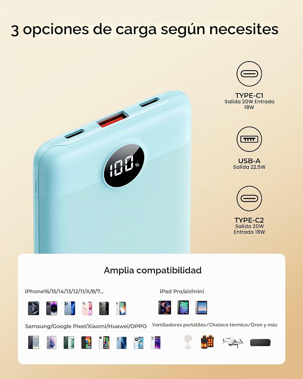 WeeFancy Cargador portátil pequeño de 10000mAh, mini banco de energ...