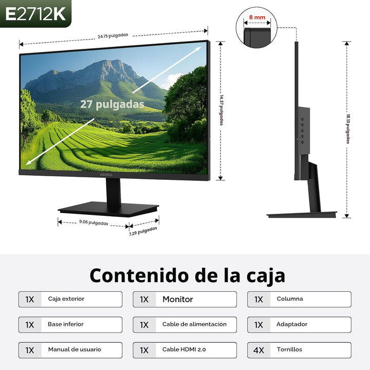 KOORUI Monitor de computadora de 27 pulgadas 144Hz FHD 1080p VA pan...