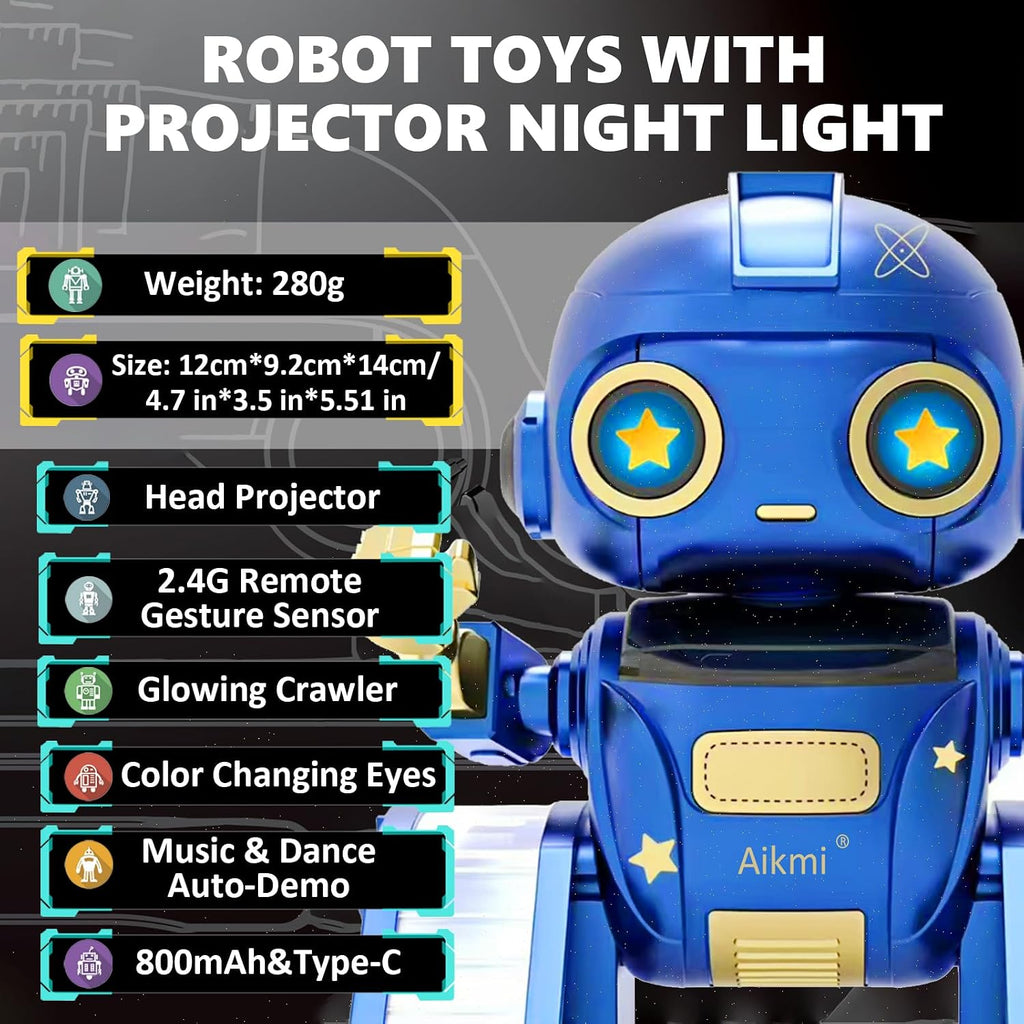 Aikmi Robot Toys para niños de 4 a 12 años, robot RC con proyector de luz nocturna, gesto