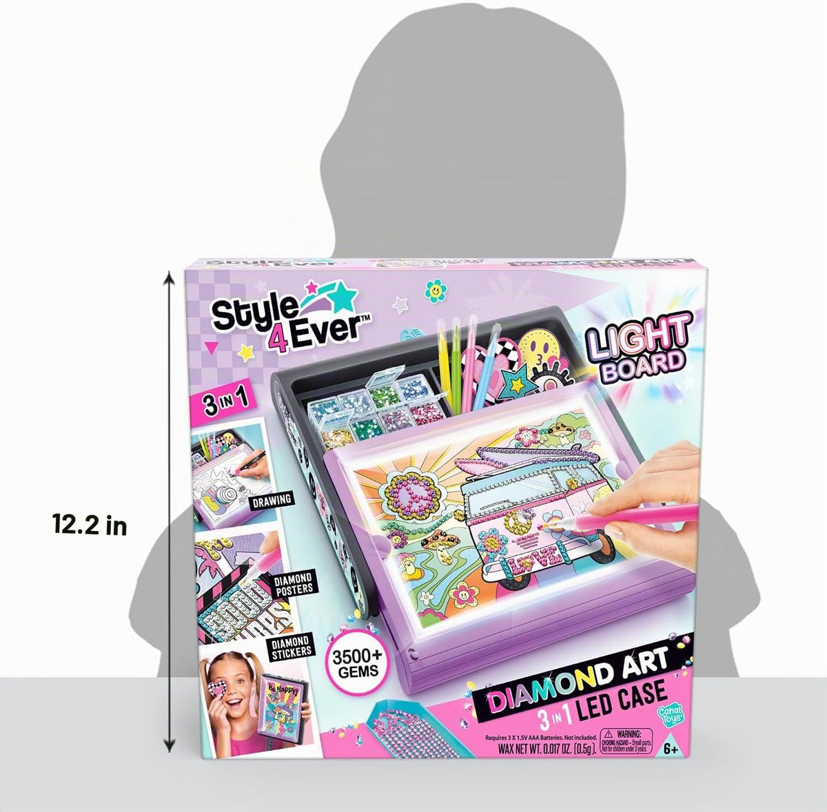 Canal Toys Style 4 Ever Estudio de Arte de Diamante. Estuche LED 3 en 1 con Tablero Iluminado. Crea Dibujos, Pósters de Diamantes y Adhesivos de Diamantes. Edad 6+