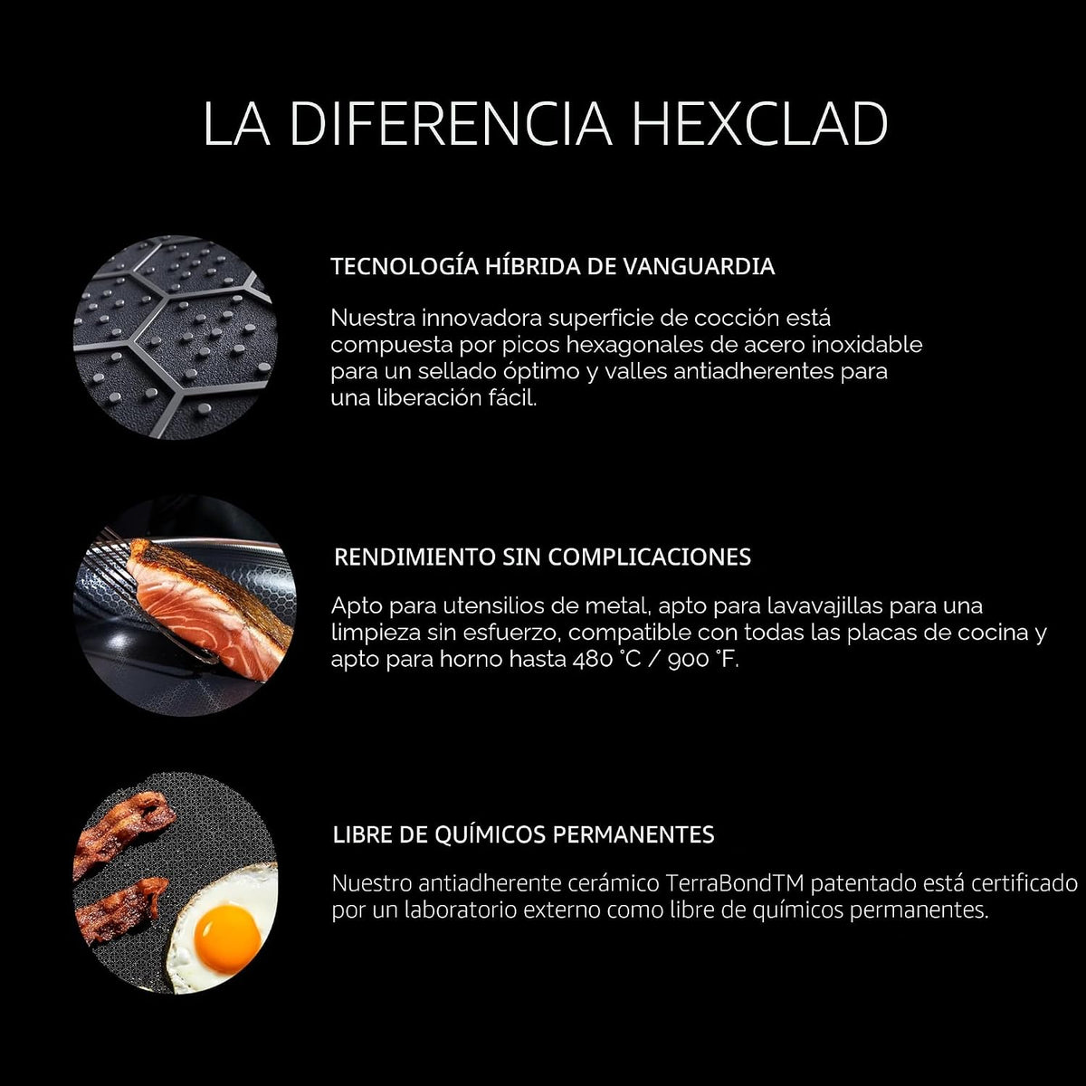 HexClad Juego de sartenes antiadherentes híbridas de 6 piezas con tapas