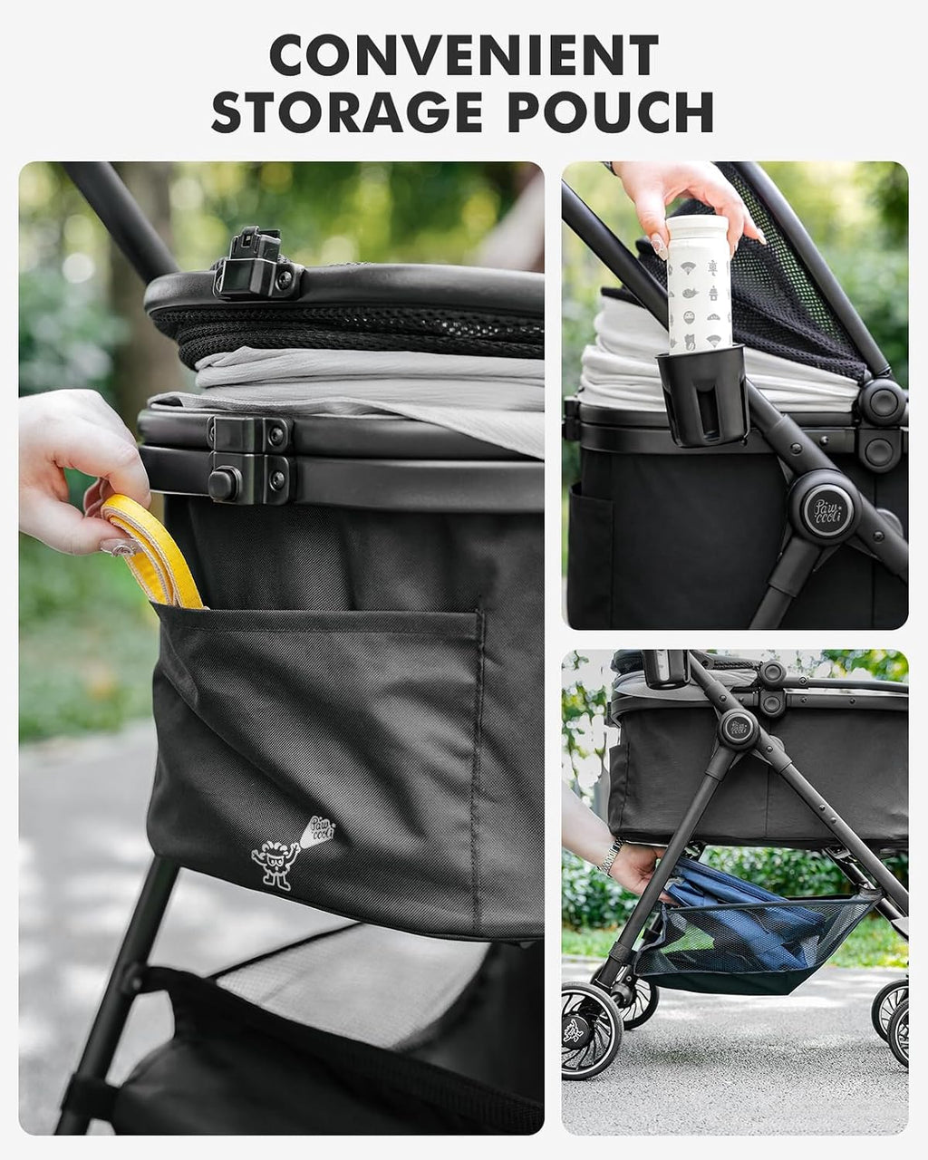 Cochecito para mascotas para perros y gatos pequeños, cochecito plegable con un solo clic con transportador desmontable y 3 correas de seguridad, soporta hasta 33 libras, cesta de