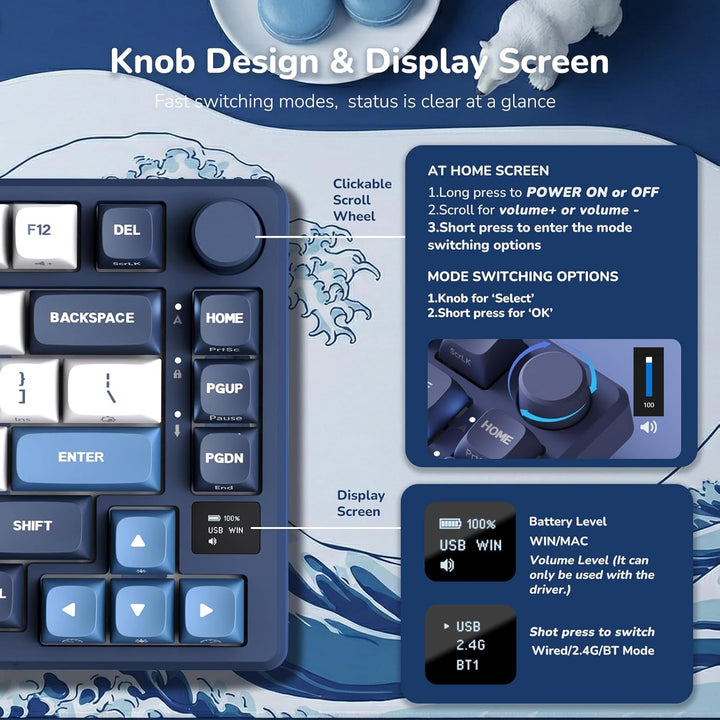 RK ROYAL KLUDGE M75 Wireless Mechanical Keyboard w\/Screen and Volu...