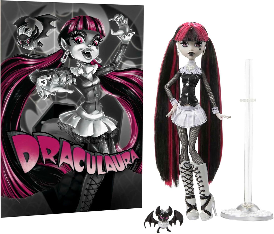 Monster High Reel Drama Muñeca, Draculaura en blanco y negro, repro...