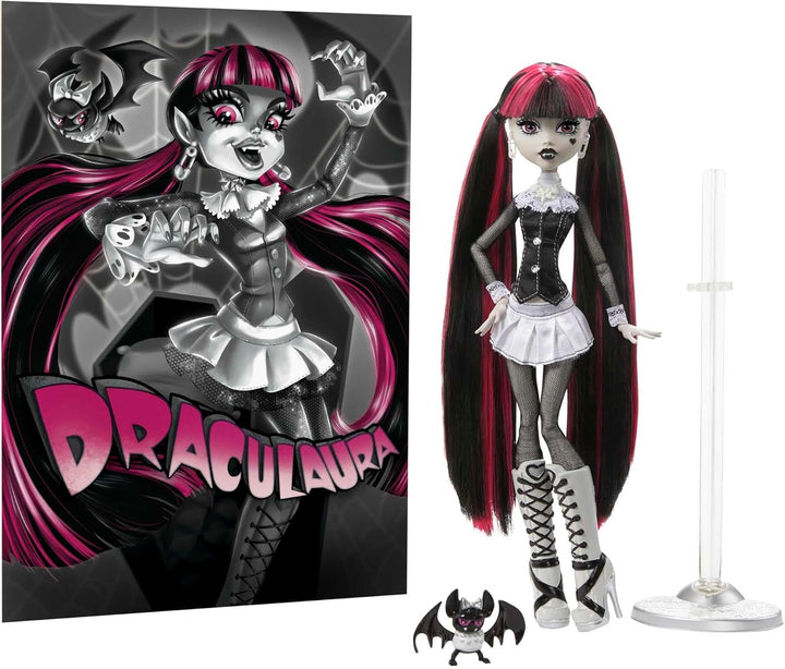 Monster High Reel Drama Muñeca, Draculaura en blanco y negro, repro...