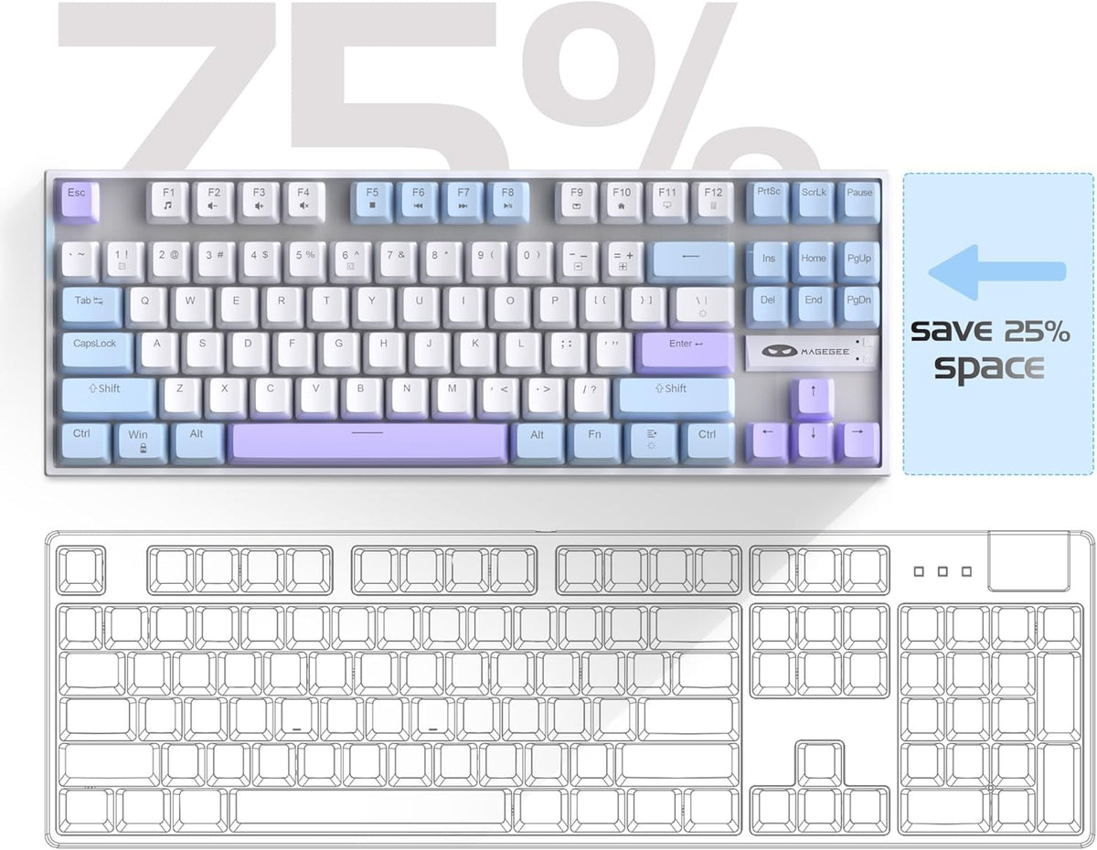 MageGee Teclado mecánico 75% para juegos, interruptor rojo, Interruptor azul/rojo blanco