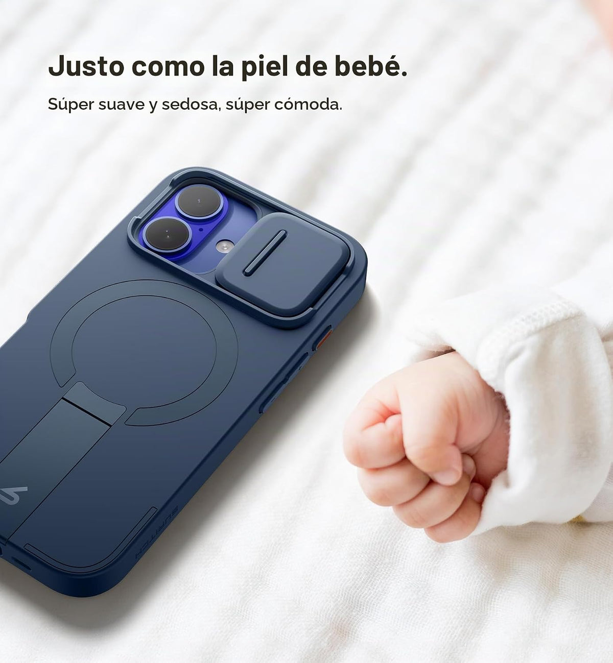 SURITCH Funda para iPhone 16 con cubierta magnética para cámara deslizante y soporte ajustable, compatible con MagSafe, funda protectora delgada a prueba de golpes de 6.1 pulgadas, azul