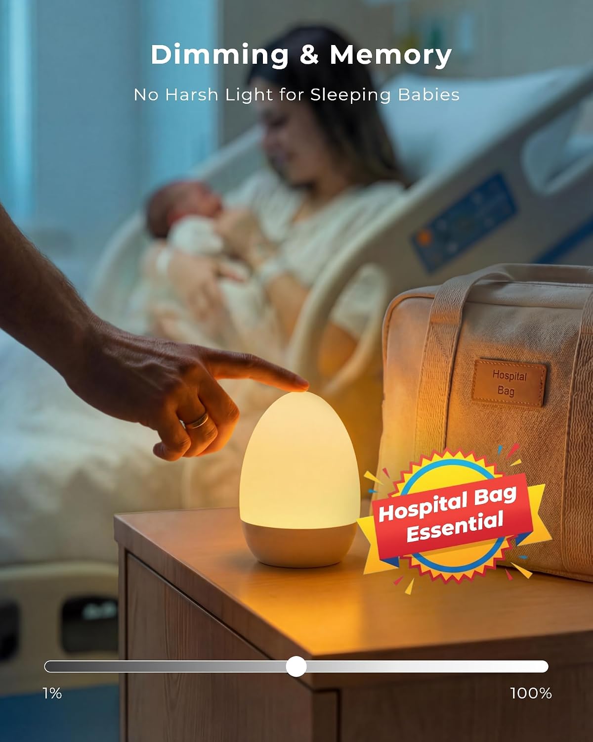 Lámpara Luz nocturna para guardería del bebé, luz táctil recargable con 17 modos de color, luz nocturna de bebé regulable continua para lactancia materna y dormitorio de niños (blanco-2P)