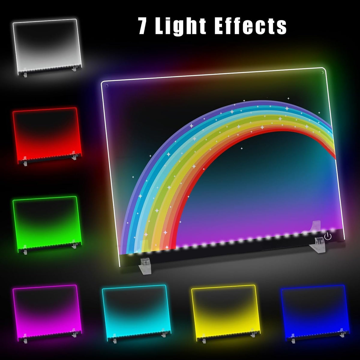 Tablero de notas LED con colores 12-colores Iluminado de acrílico para dibujo - Tablero de borrado en seco con luz nocturna y soporte para hogar/oficina/regalo/festival (35.8 cm x 27.7 cm)
