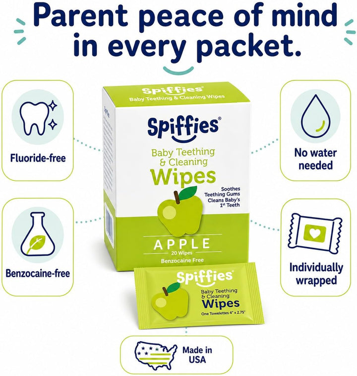 Spiffies Toallitas de dientes para el cuidado bucal del bebé, pañue...