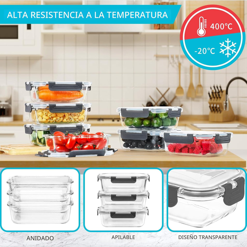 Skroam Paquete de 10 recipientes de vidrio para preparación de comidas, recipientes herméticos de vidrio de 22 onzas con tapas, recipientes de almacenamiento de cocina para almuerzo