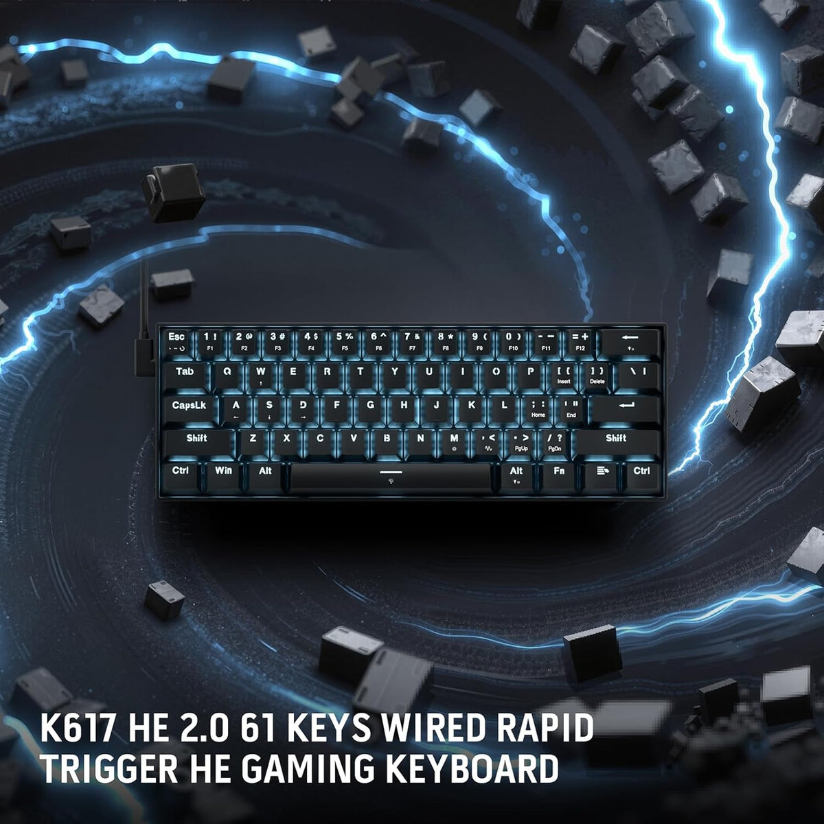 Redragon K617 HE Teclado Gaming de Activación Rápida, 60% 61 Teclas...