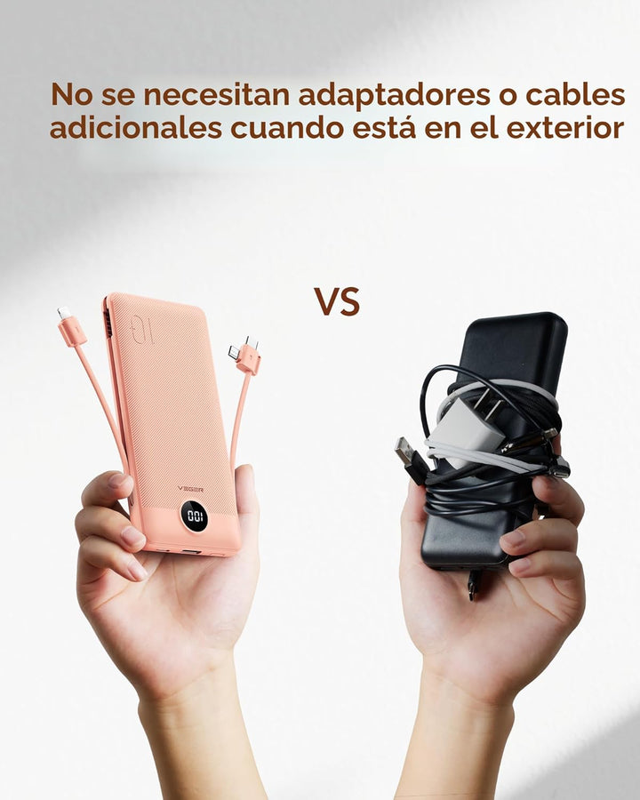 VEGER Cargador portátil para iPhone con cables incorporados y enchu...
