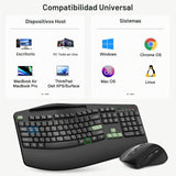 Combo de teclado y mouse inalámbricos, teclas onduladas de tamaño c...