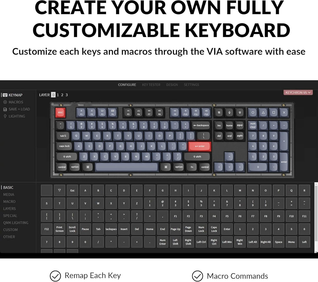 Keychron V6 Teclado Mecánico Personalizado con Cable, Macro Program...