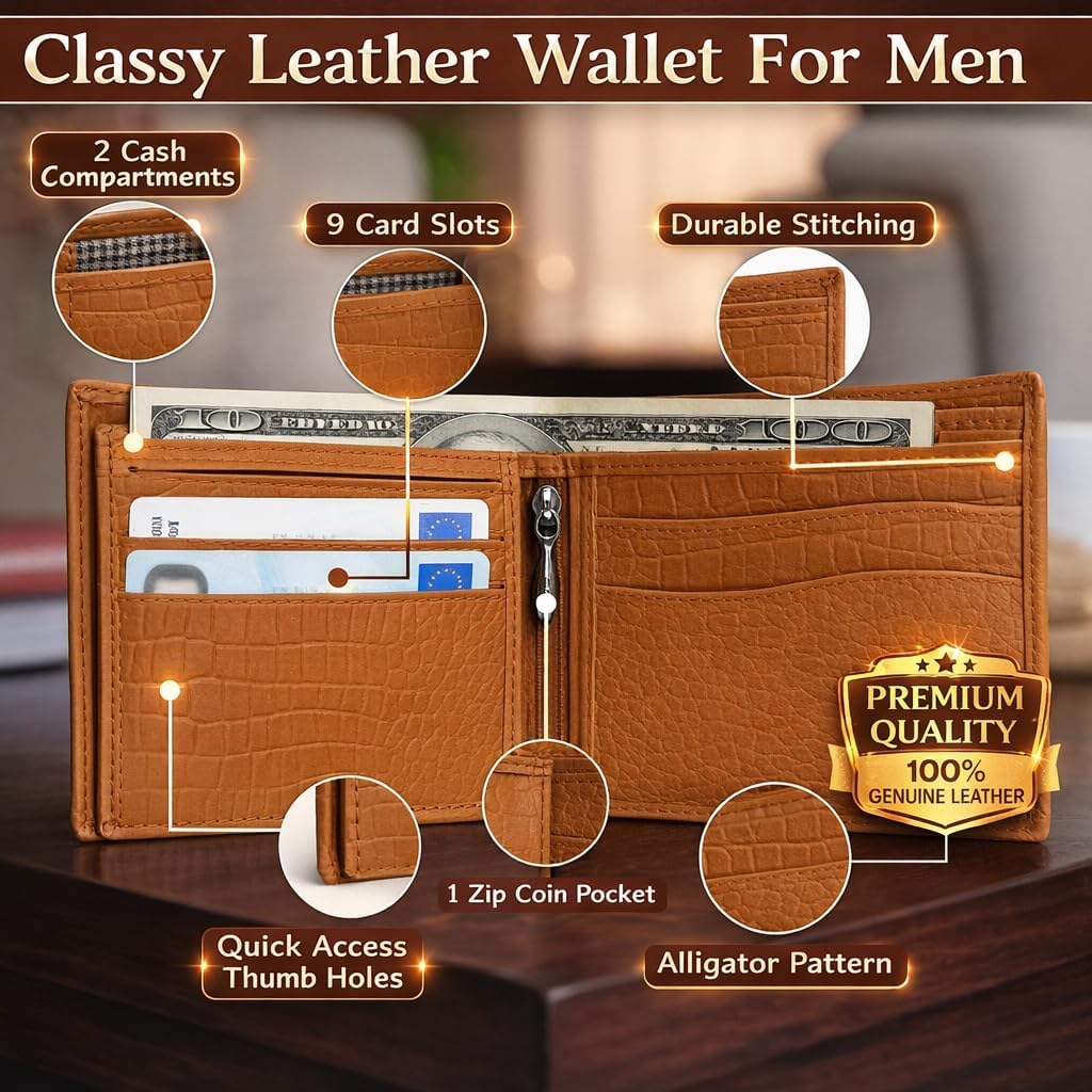 Cartera de cuero para hombre, bloqueo RFID, delgada y elegante con...