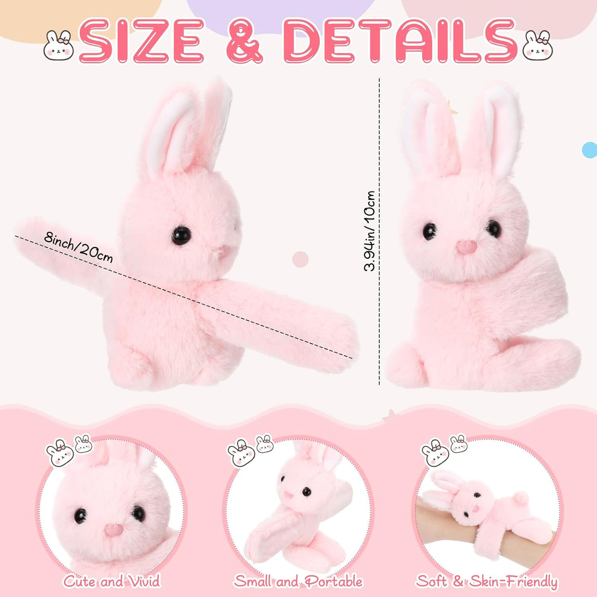 Liliful Paquete de 8 pulseras de peluche para niños, diseño de conejo
