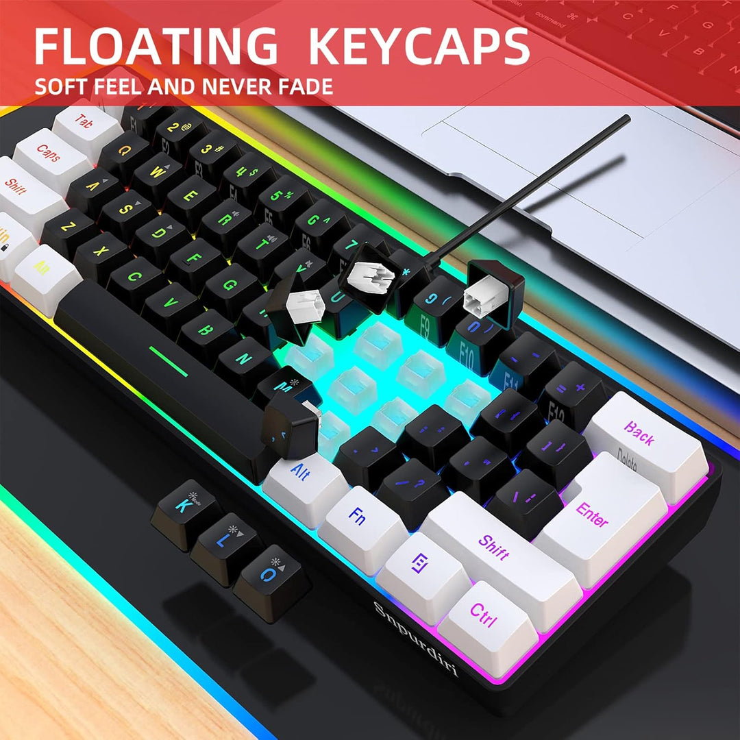 Snpurdiri 60% Teclado para videojuegos con cable, pequeño teclado p...