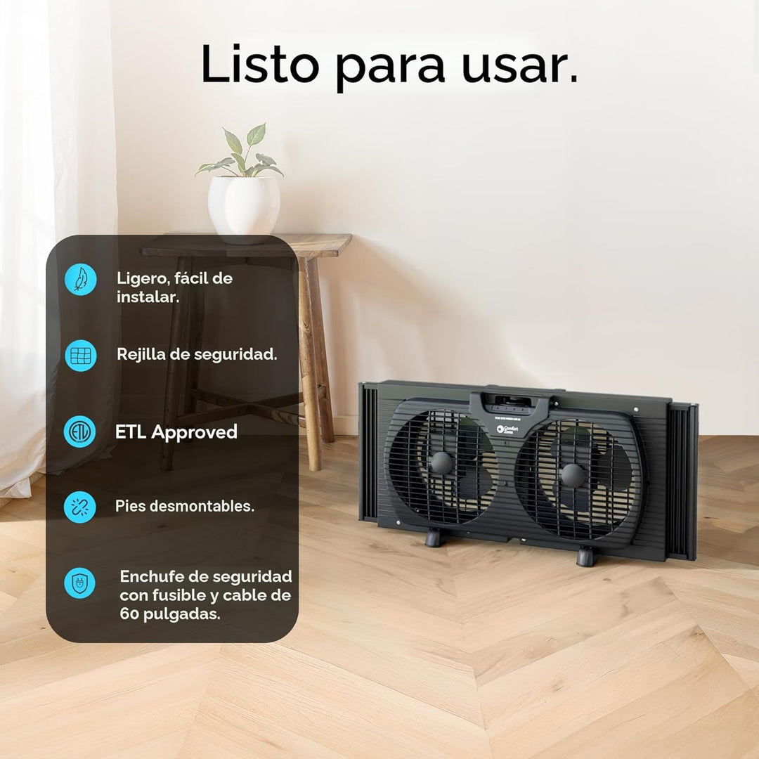 Comfort Zone Ventilador de ventana para dormitorio, ventiladores du...