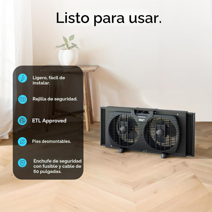 Comfort Zone Ventilador de ventana para dormitorio, ventiladores du...