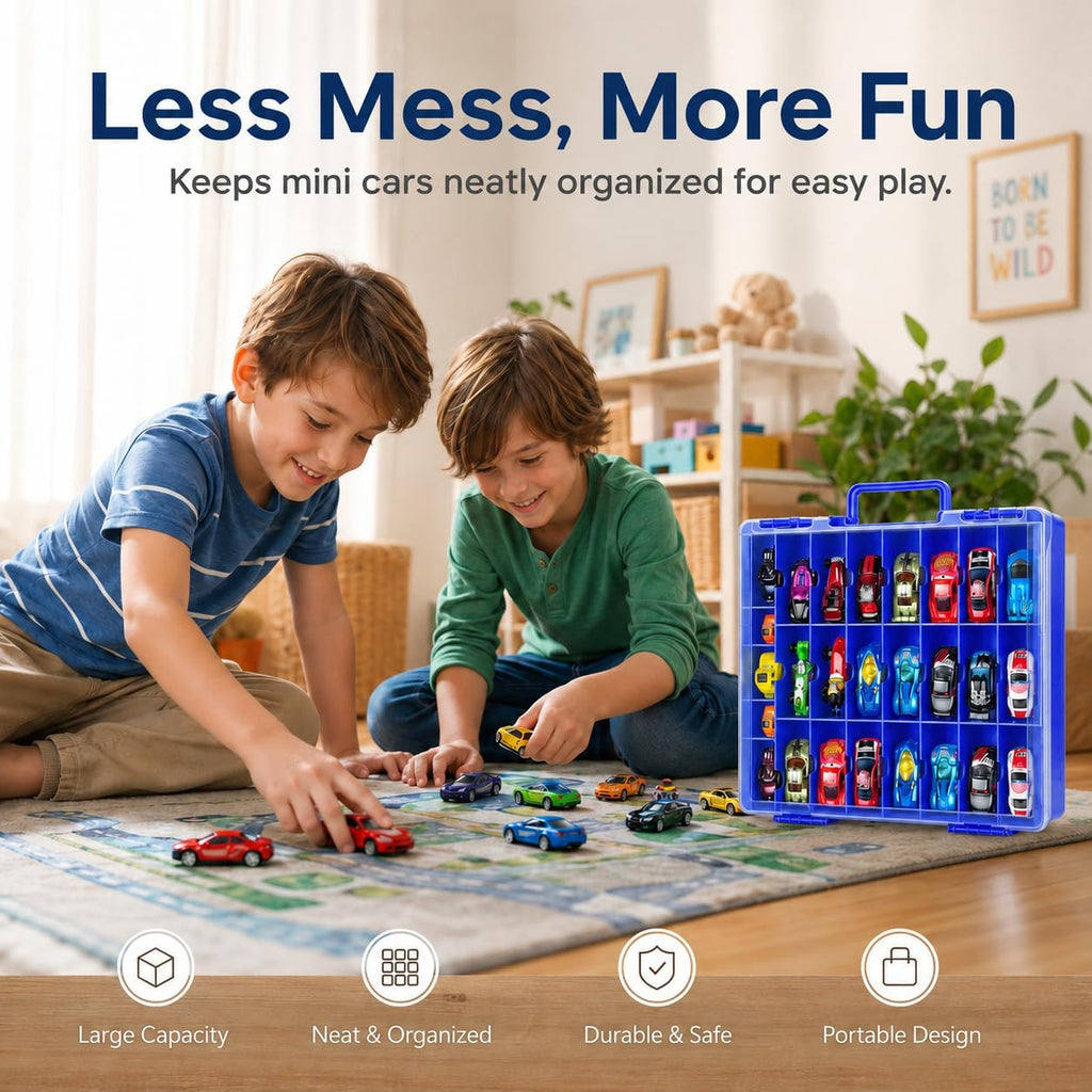 Organizador de juguetes de almacenamiento compatible con Hot Wheels Car, contenedor para coches de fósforos, mini juguetes, muñecas pequeñas, caja de transporte de doble cara para autos