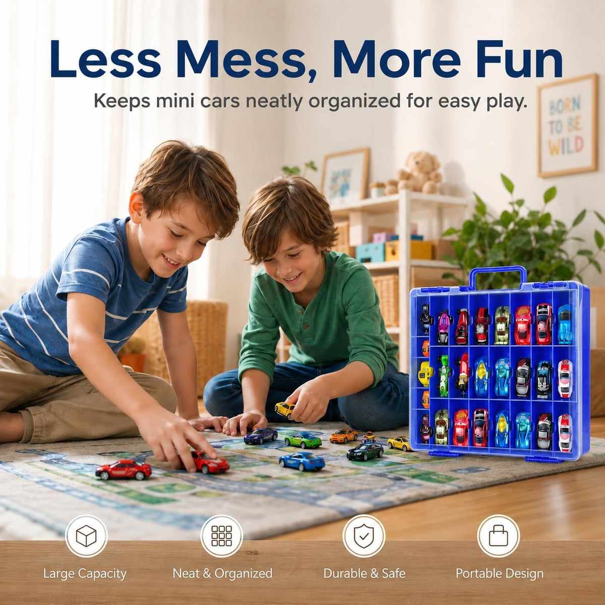 Organizador de juguetes de almacenamiento compatible con Hot Wheels Car, contenedor para coches de fósforos, mini juguetes, muñecas pequeñas, caja de transporte de doble cara para autos